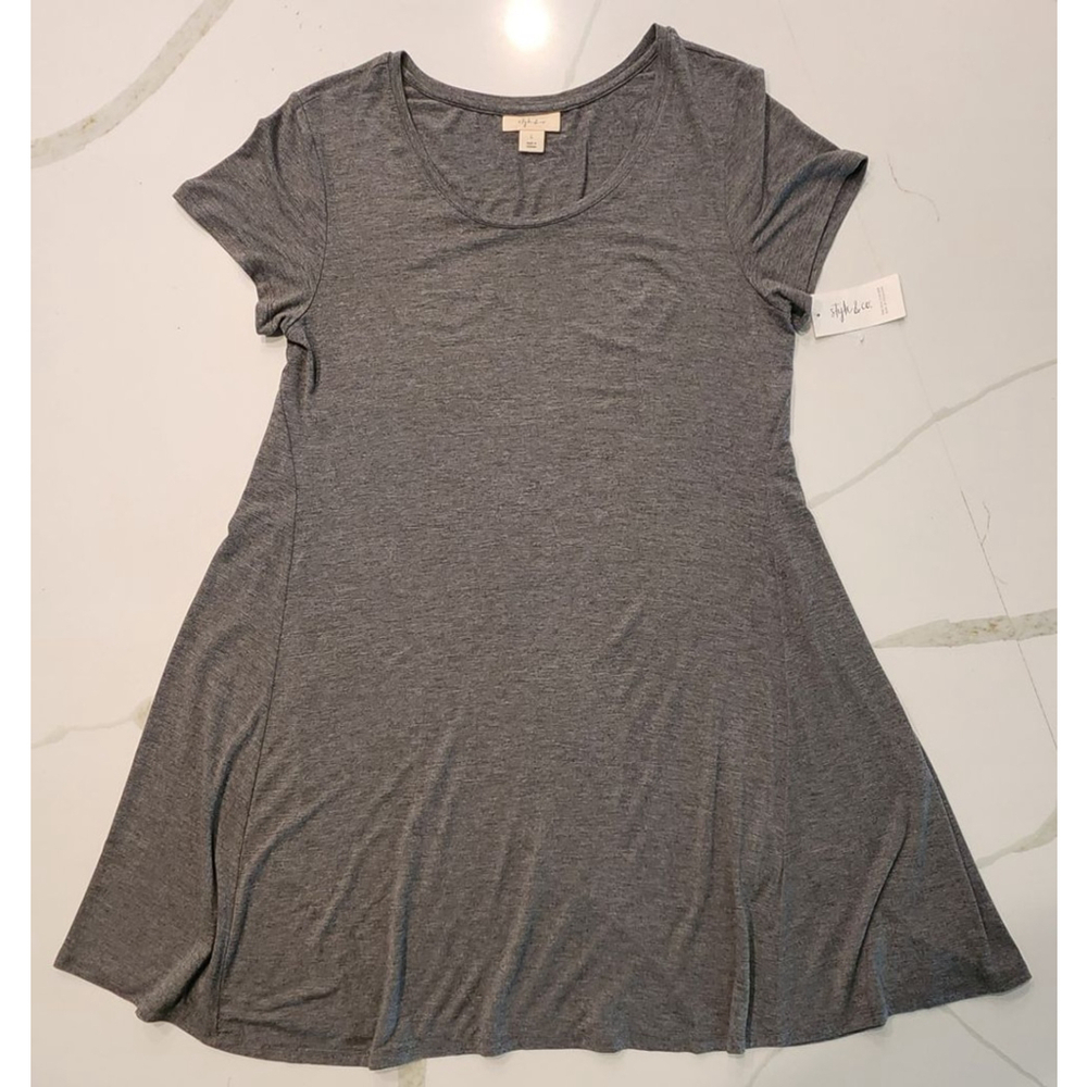 Style & Co Essential Swing Dress Mid Heather Grey Large NWT Scoop Neck Stretch - Picture 5 of 10